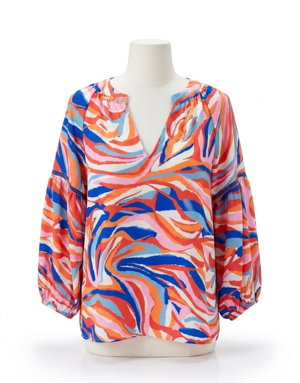 NEW JADE trimmed peasant top in cosw color swirl